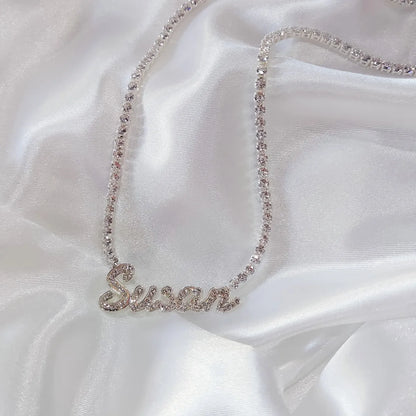 Signature Spark | Custom Dainty Tennis Name Necklace – Personalized Zircon Nameplate Necklace Gift for Her