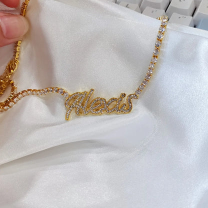 Signature Spark | Custom Dainty Tennis Name Necklace – Personalized Zircon Nameplate Necklace Gift for Her