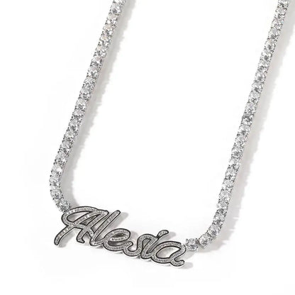 Signature Spark | Custom Dainty Tennis Name Necklace – Personalized Zircon Nameplate Necklace Gift for Her