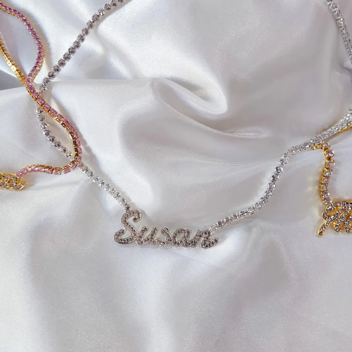 Signature Spark | Custom Dainty Tennis Name Necklace – Personalized Zircon Nameplate Necklace Gift for Her