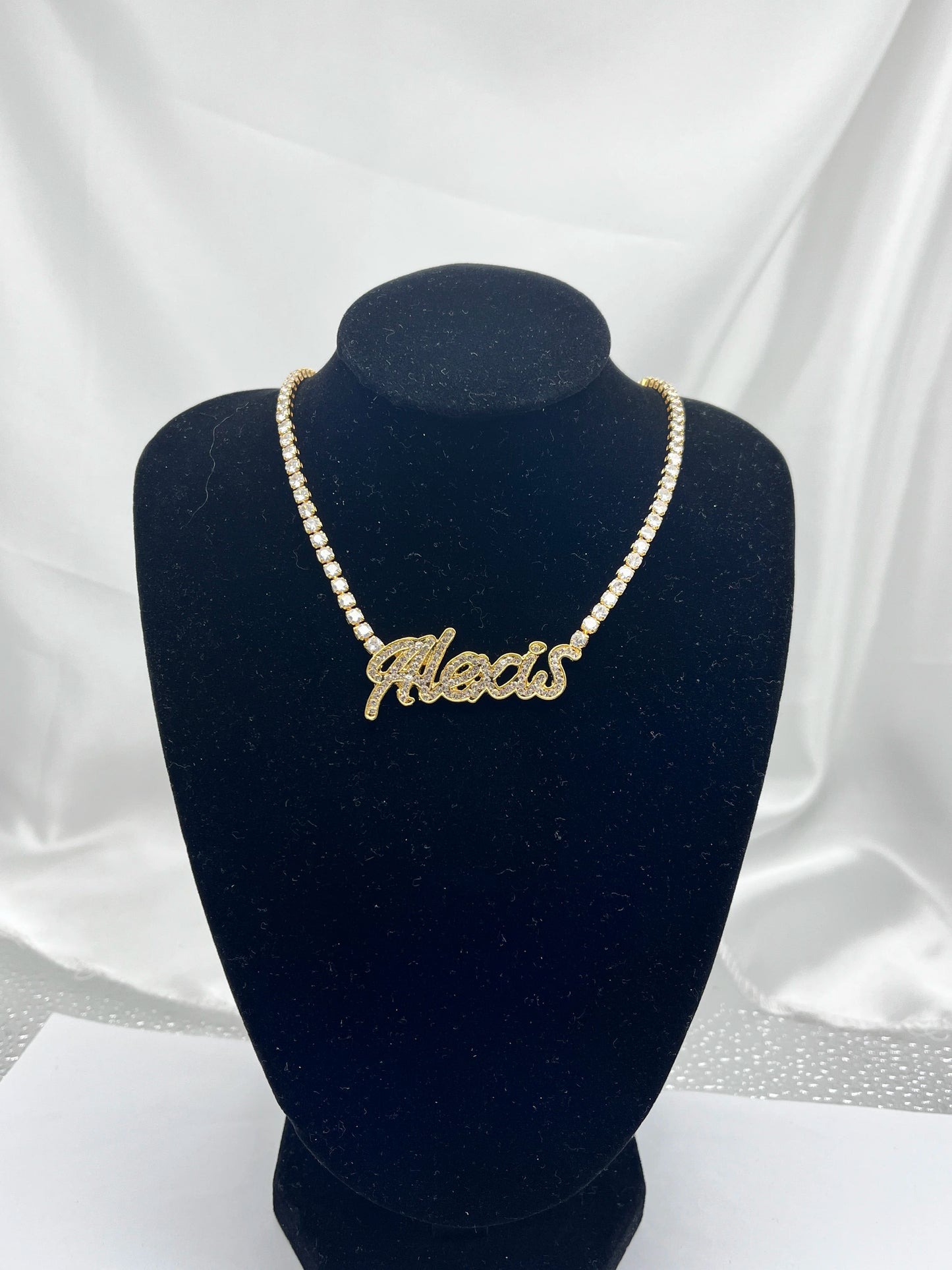 Signature Spark | Custom Dainty Tennis Name Necklace – Personalized Zircon Nameplate Necklace Gift for Her