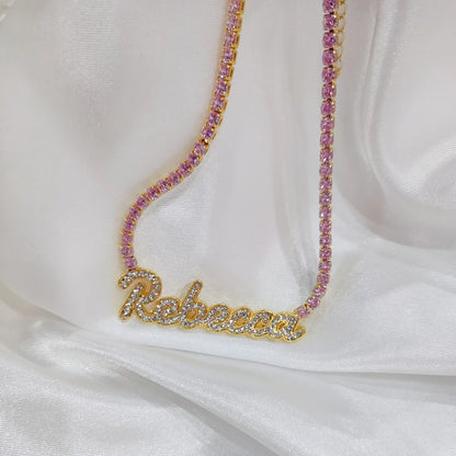 Signature Spark | Custom Dainty Tennis Name Necklace – Personalized Zircon Nameplate Necklace Gift for Her