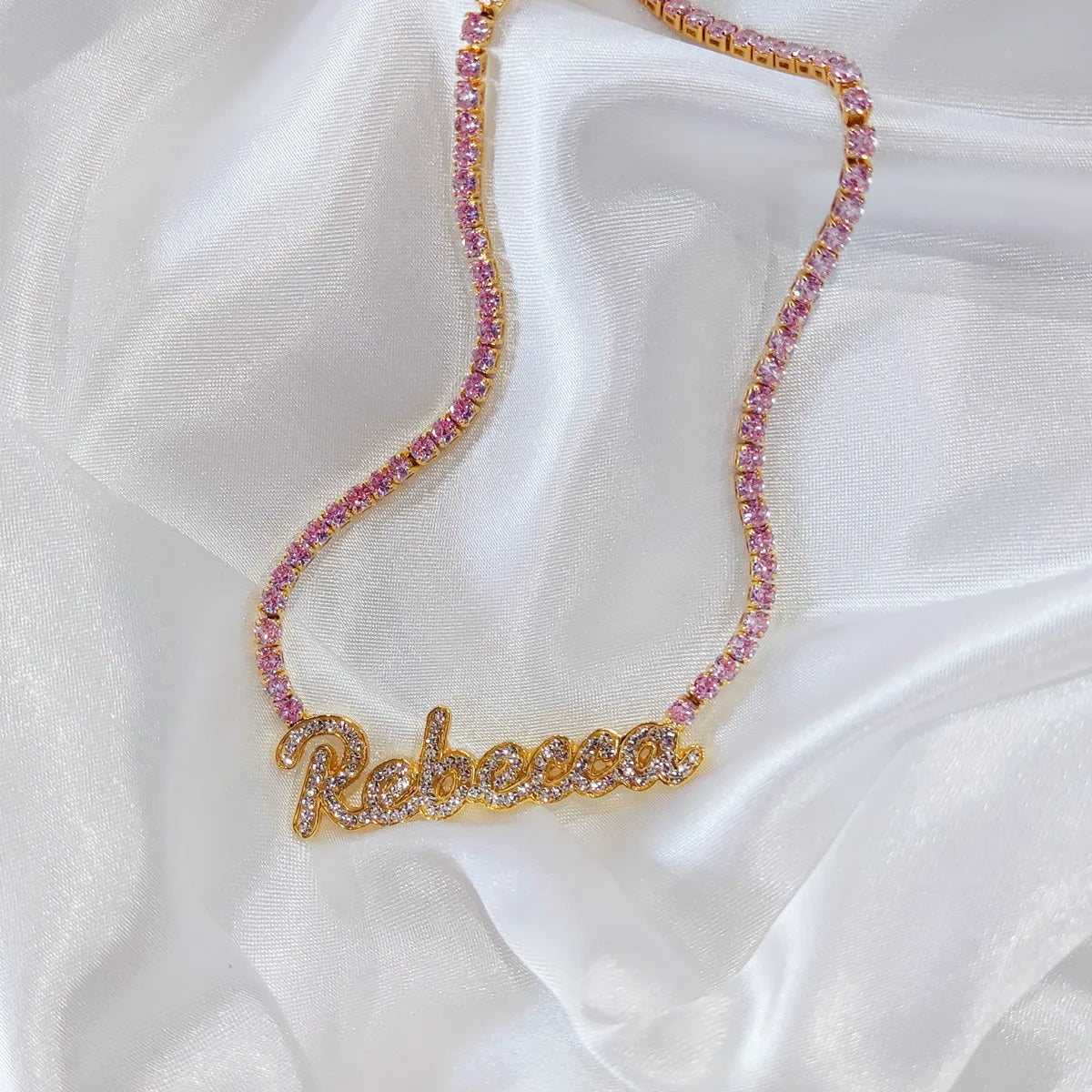 Signature Spark | Custom Dainty Tennis Name Necklace – Personalized Zircon Nameplate Necklace Gift for Her