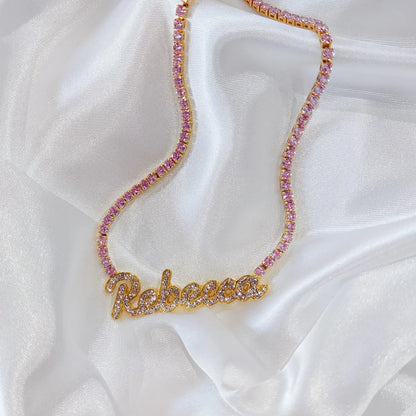 Signature Spark | Custom Dainty Tennis Name Necklace – Personalized Zircon Nameplate Necklace Gift for Her