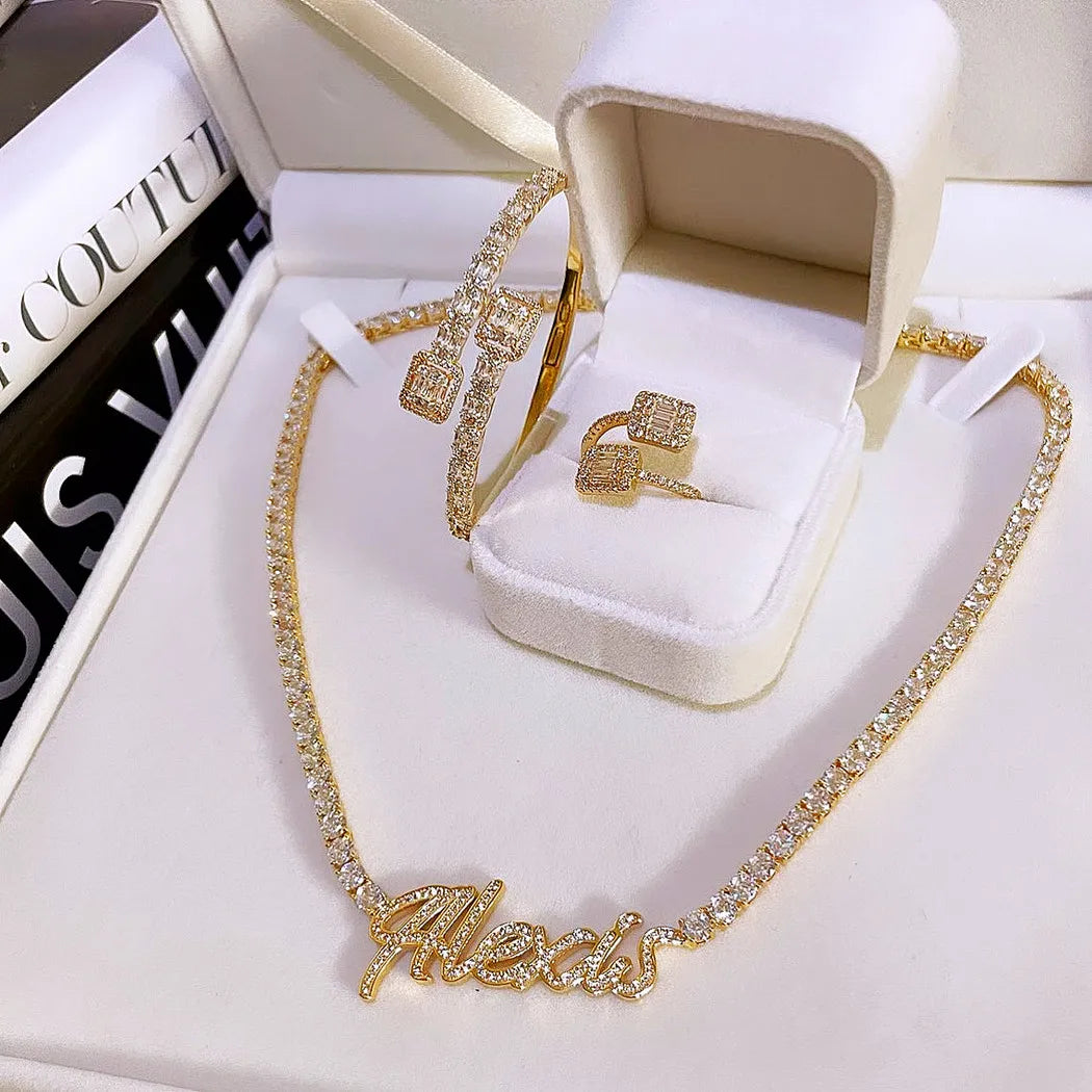 Signature Spark | Custom Dainty Tennis Name Necklace – Personalized Zircon Nameplate Necklace Gift for Her