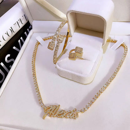 Signature Spark | Custom Dainty Tennis Name Necklace – Personalized Zircon Nameplate Necklace Gift for Her