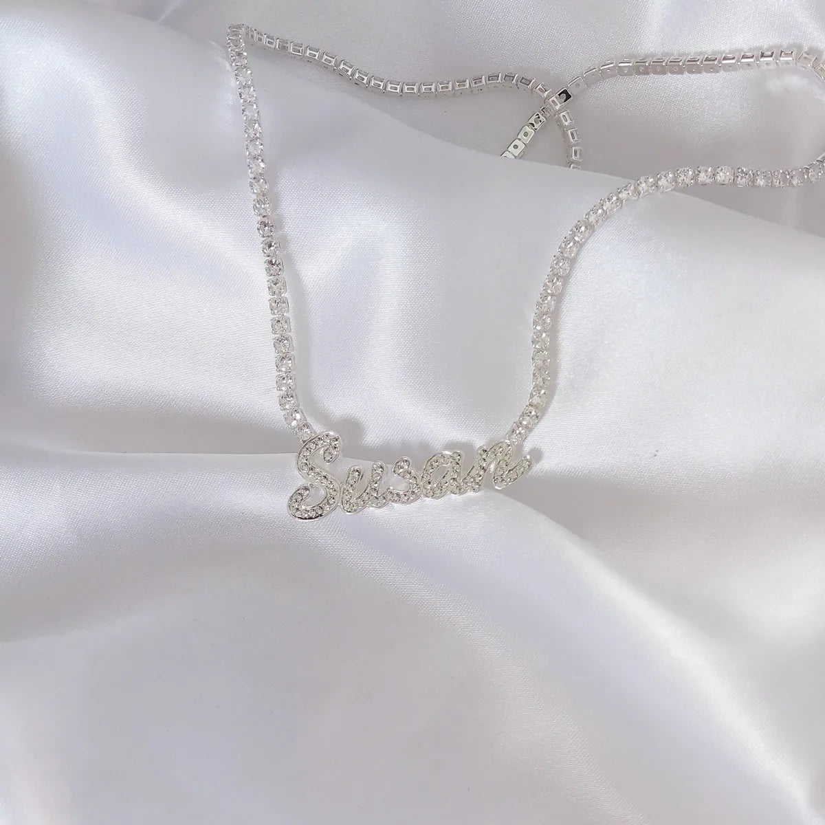 Signature Spark | Custom Dainty Tennis Name Necklace – Personalized Zircon Nameplate Necklace Gift for Her