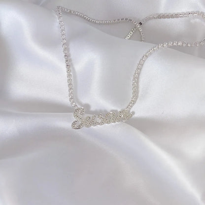 Signature Spark | Custom Dainty Tennis Name Necklace – Personalized Zircon Nameplate Necklace Gift for Her