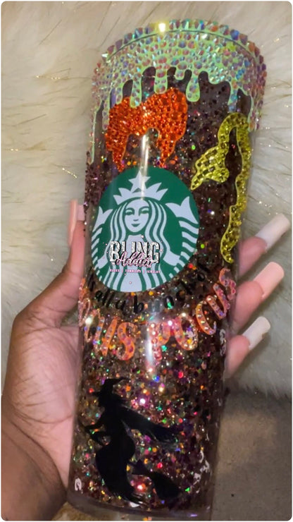 Hocus Pocus CRYSTAL Bling Snowglobe Glitter Tumbler