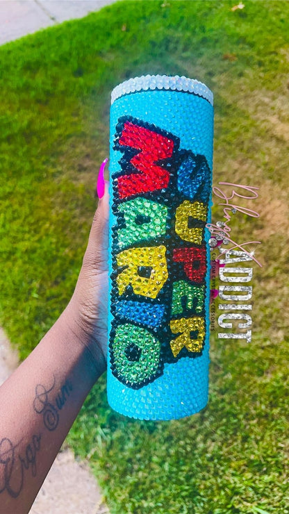 Super Mario World Crystal Bling Skinny Insulated Metal Rhinestone Tumbler Sippy Cup