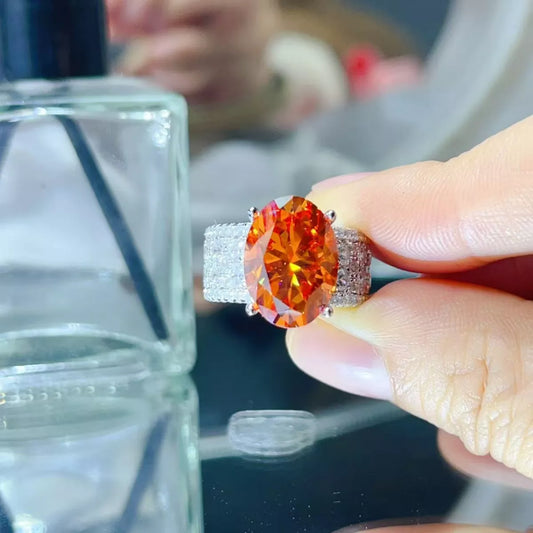 Amber Ember 8 Carat Orange Oval Moissanite Ring | 925 Sterling Silver Solitaire Statement Ring - Bling Addict