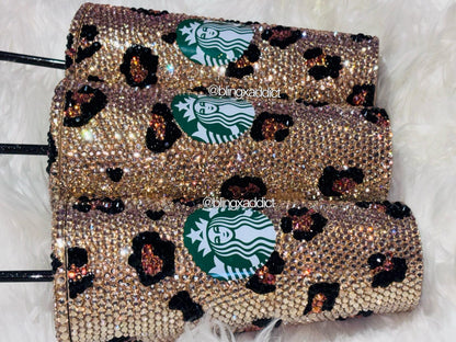 Crystal My Spots Custom Bedazzled Leopard Starbucks Tumbler: Rhinestone Bling Cup