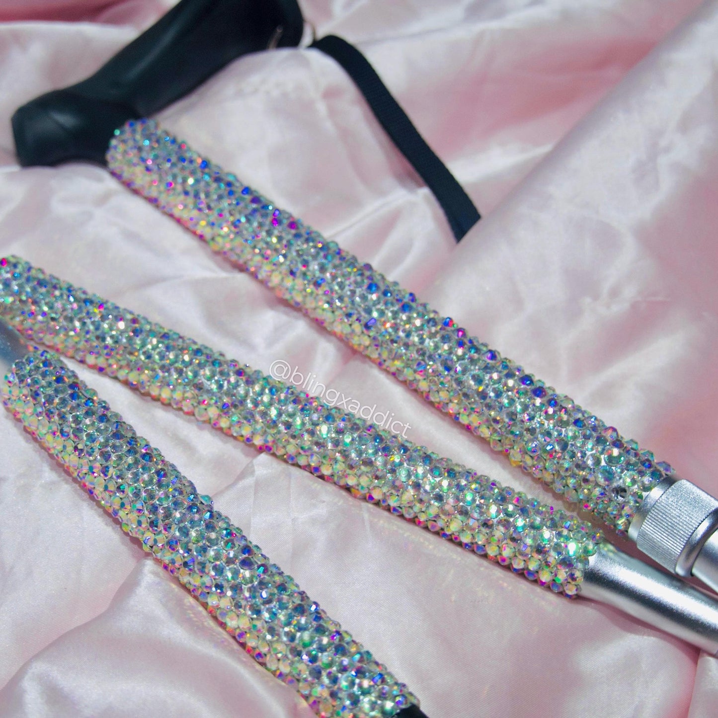 Crystal Bedazzled Foldable Walking Cane | Ergonomic Grip Handle | Supports Up to 350 lbs | Adjustable Height to 6’5” | Custom Name Option