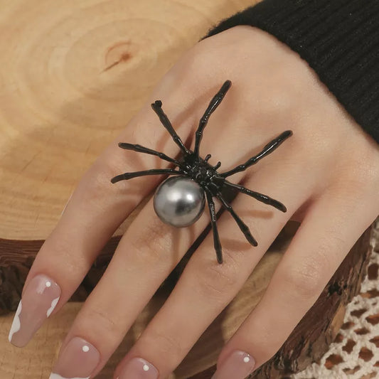 Midnight Widow | Halloween Spider Pearl Ring - Bling Addict
