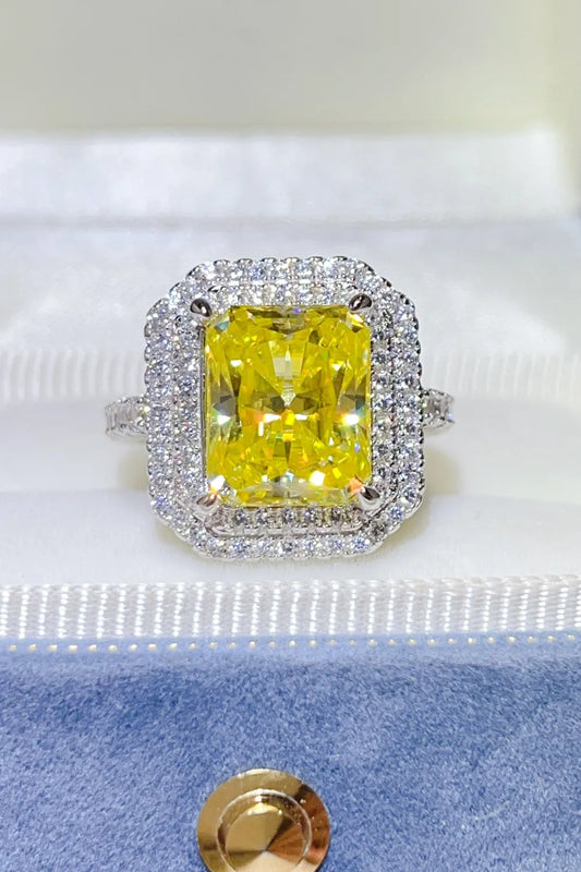Golden Prism | 2 Carat Yellow Moissanite Square Ring in 925 Sterling Silver - Bling Addict