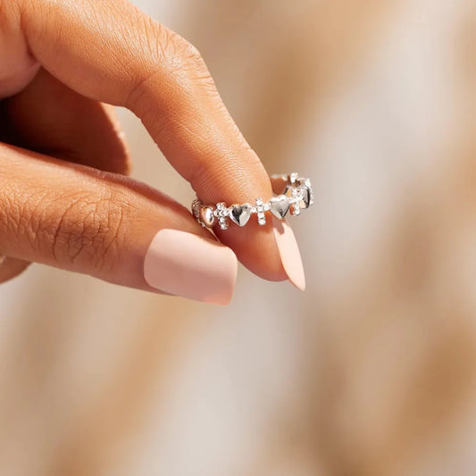 Faith & Love | Heart Cross Ring in 925 Sterling Silver - Bling Addict