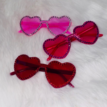 Heart Eyes Only | Blinged Heart-Shaped Sunglasses | Red, Pink and Hot Pink Rhinestone Rim | Valentines Day Glasses