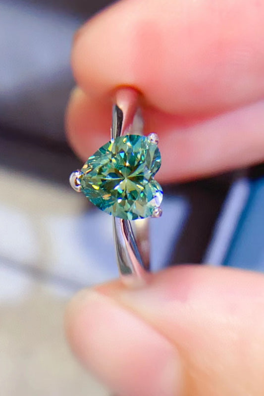 Emerald Embrace 1 Carat Green Heart Moissanite Ring | 925 Sterling Silver Solitaire Ring - Bling Addict