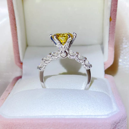 Golden Radiance | 3 Carat Yellow Moissanite Ring in 925 Sterling Silver - Bling Addict