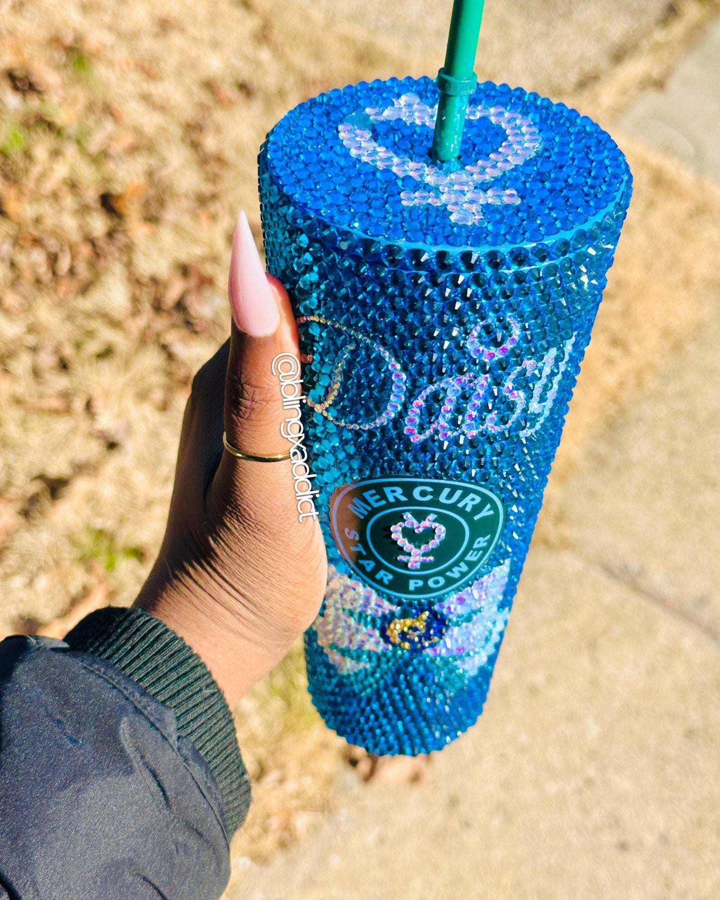 Chibi Magical Water Guardian Blue Crystal Bling Tumbler | Sparkly Rhinestone Anime Cup | Handmade Kawaii Gift
