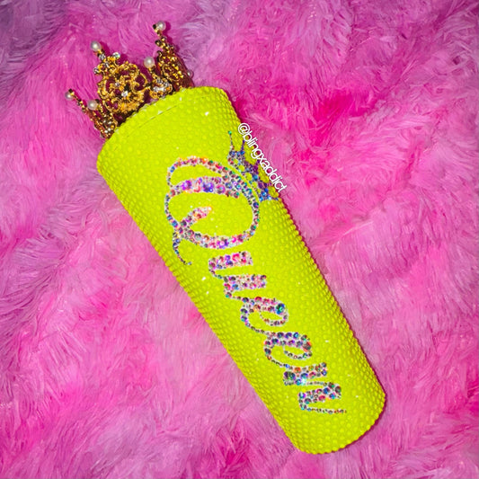 Queen Tingz Neon Yellow Crown Crystal Starbucks Tumbler Cup