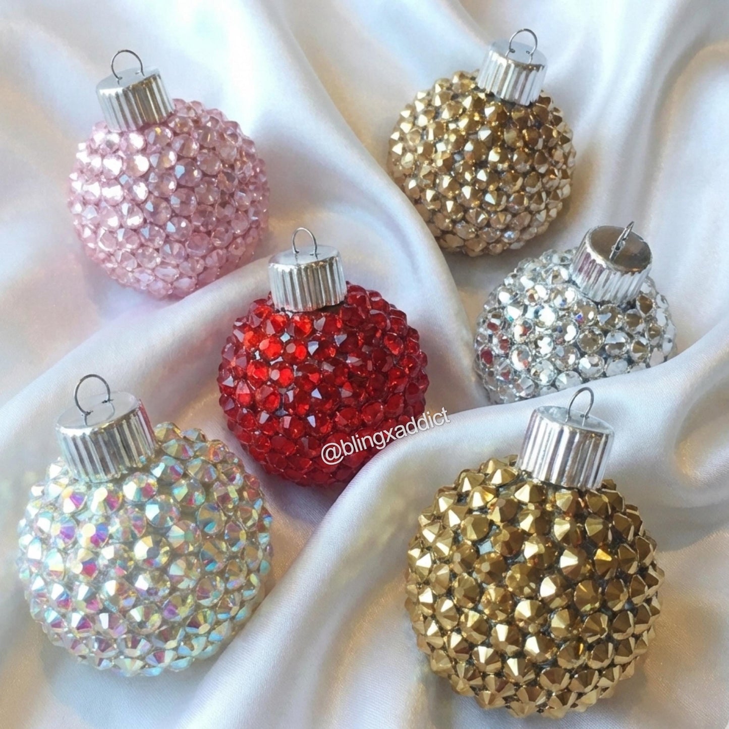 Custom Bling Rhinestone Christmas Ornaments | 2.5” & 3.1” | Handmade Sparkly Holiday Decor | Sets of 2, 3, 4 or 6 | Luxury Ornaments