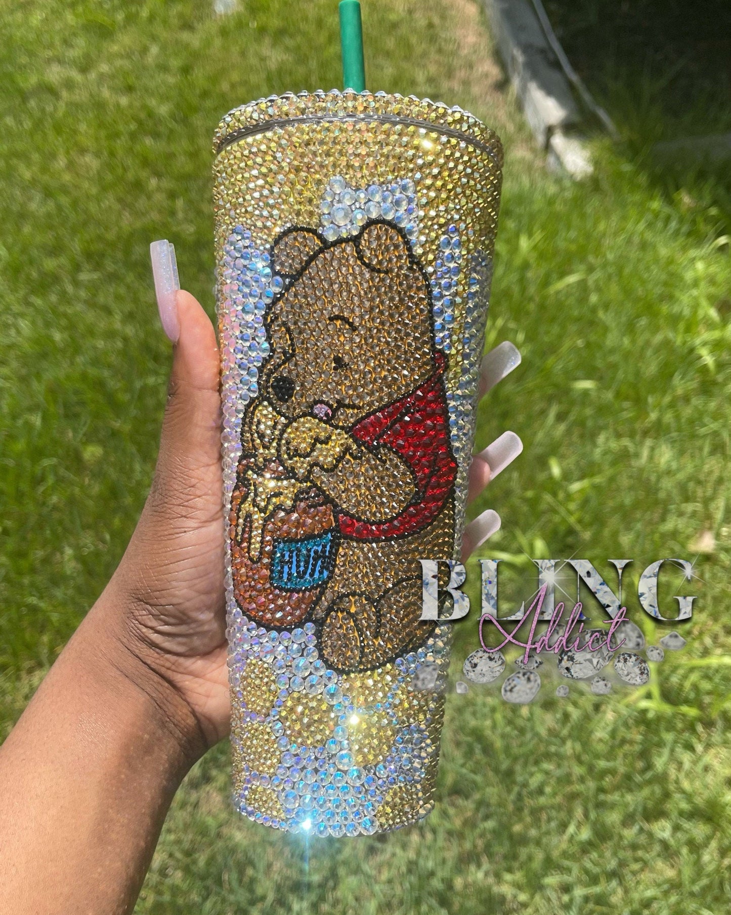 Winnie the Pooh Crystal Bling Tumbler Cup: Hunny Bear Starbucks Cup
