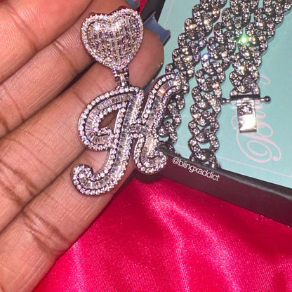 Memorized Love Scripted Personalized Heart Tennis Chain & Cuban Link Necklace Set