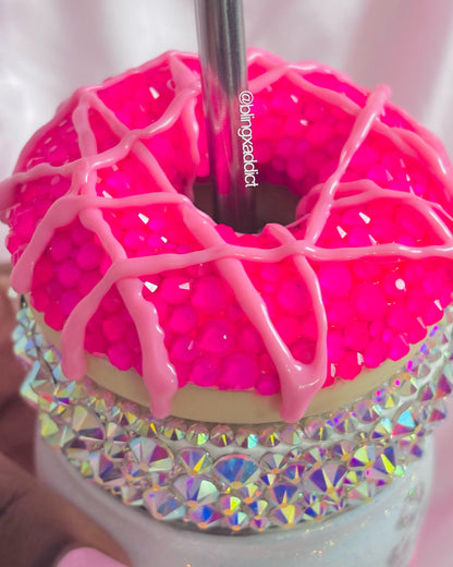 Sweet One Mason Jar Tumbler with Crystals | Bling Donut Cup | 16oz Insulated Metal Drinkware
