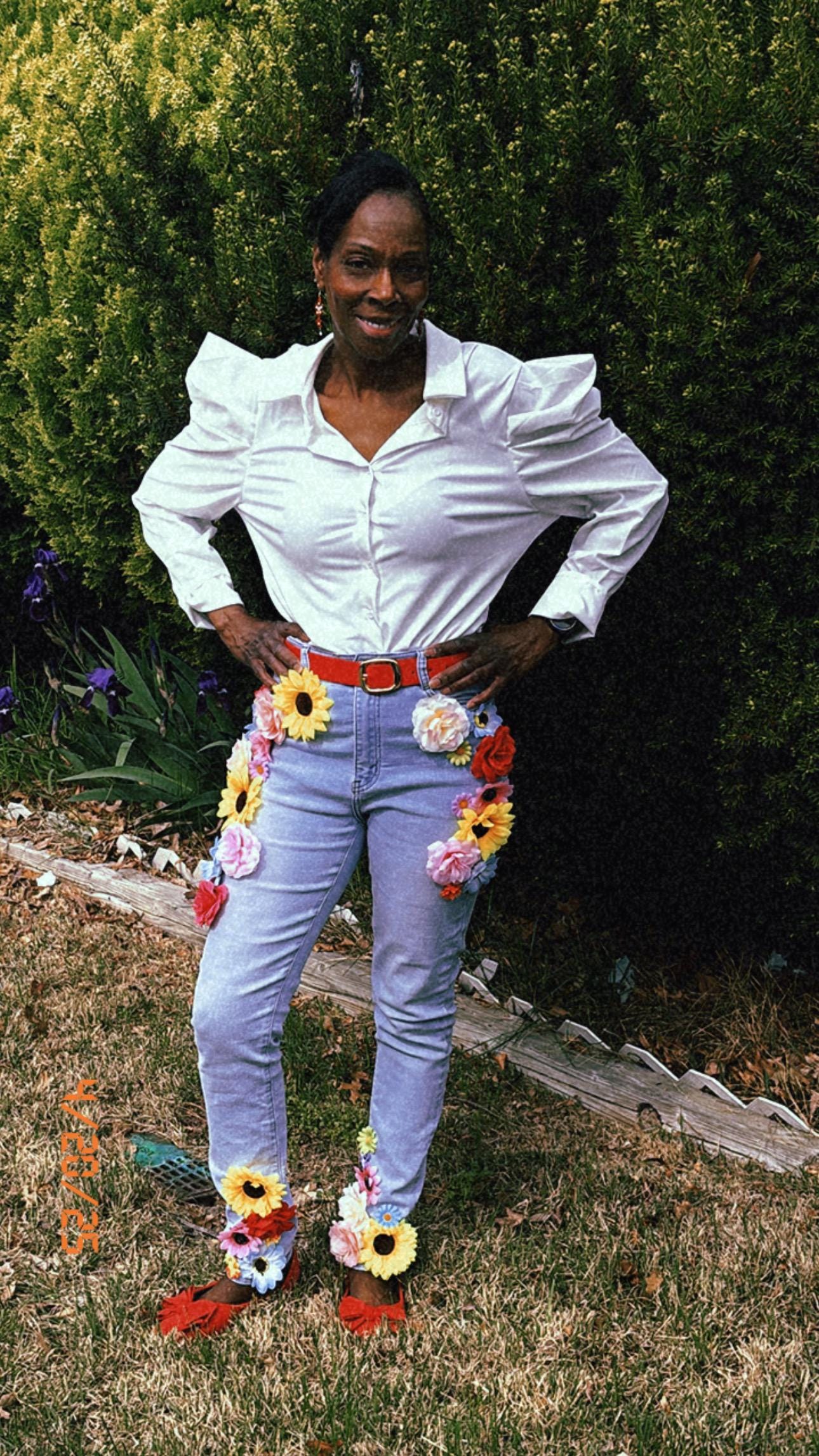 Bloomed & Bedazzled Custom Flower Denim Jeans| Handmade Bling Statement Pants | Unique Fashion Apparel S-3X