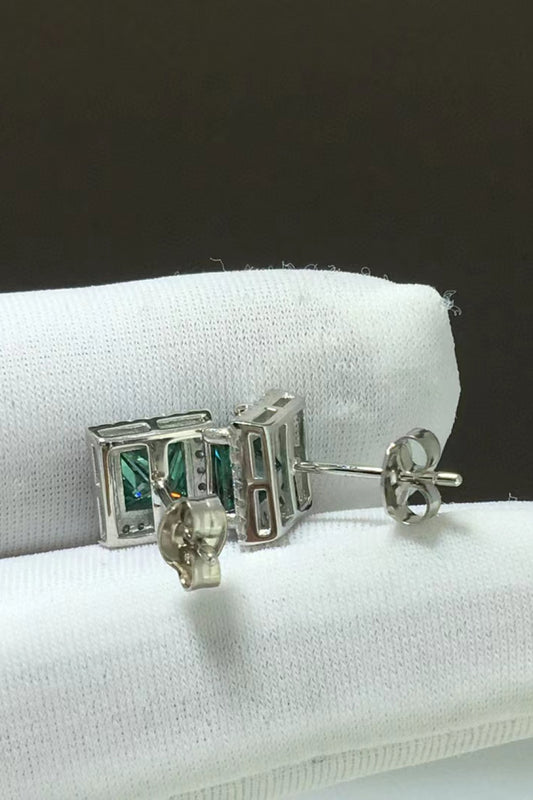 Emerald Royale 2 Carat Green Princess Cut Moissanite Stud Earrings | 925 Sterling Silver Earrings - Bling Addict