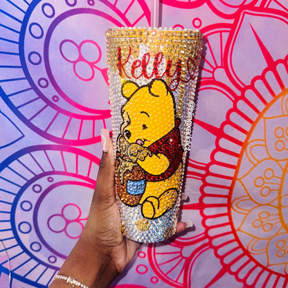 Winnie the Pooh Crystal Bling Tumbler Cup: Hunny Bear Starbucks Cup