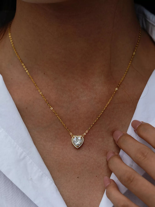 Golden Heartbeat | 2 Carat 18K Gold-Plated Moissanite Heart Necklace - Bling Addict