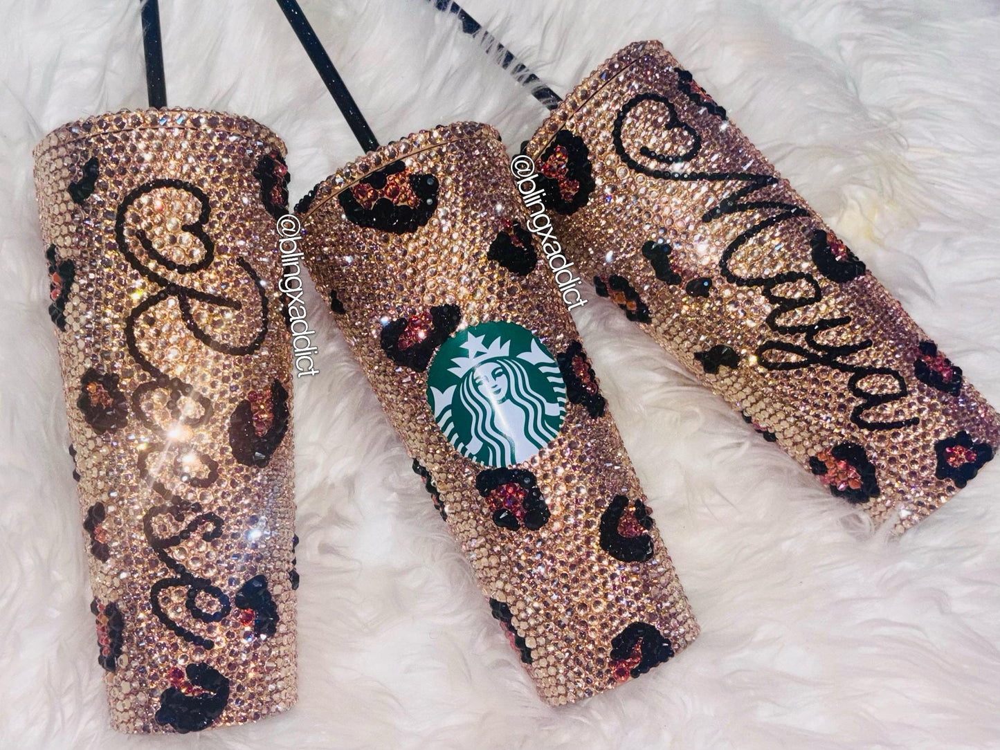 Crystal My Spots Custom Bedazzled Leopard Starbucks Tumbler: Rhinestone Bling Cup