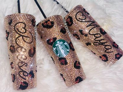 Crystal My Spots Custom Bedazzled Leopard Starbucks Tumbler: Rhinestone Bling Cup