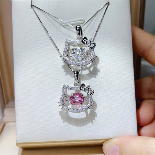 2 Carat Moissanite Cat Pendant Necklace | Platinum-Plated 925 Sterling Silver Cute Kawaii Pendant - Bling Addict
