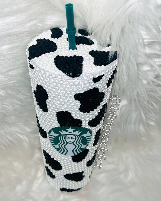 Need Some Milk? Custom Cow Print Crystal Starbucks Tumbler Cup with Straw - Bling Addict