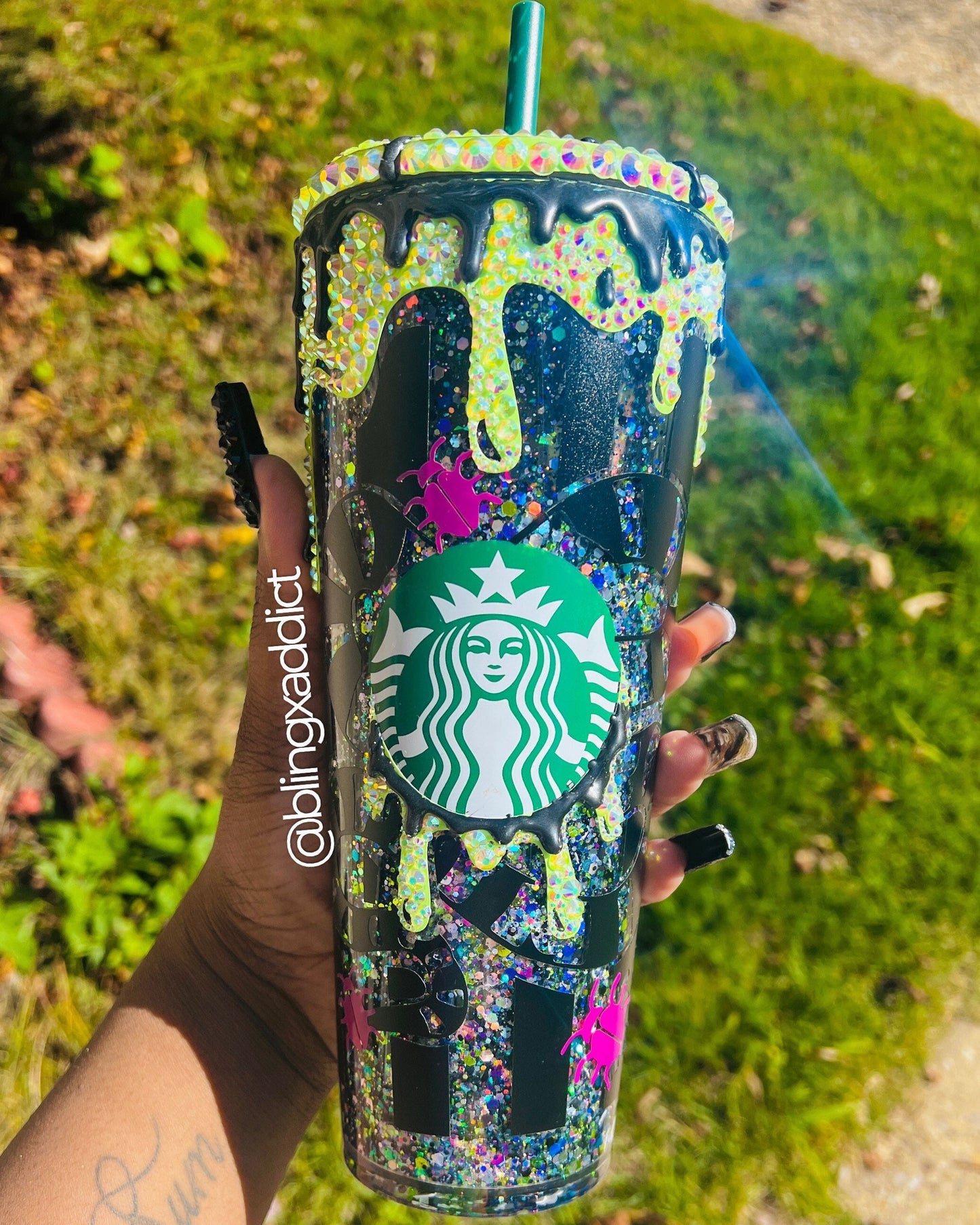 Beetlejuice 3x Glitter Crystal Starbucks Cup, Halloween Tumbler Cup