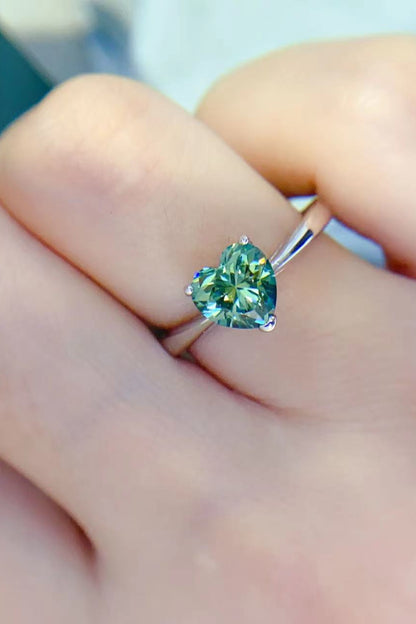 Emerald Embrace 1 Carat Green Heart Moissanite Ring | 925 Sterling Silver Solitaire Ring - Bling Addict
