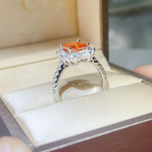 Amber Ember | 3 Carat Orange Moissanite Ring | 925 Sterling Silver - Bling Addict