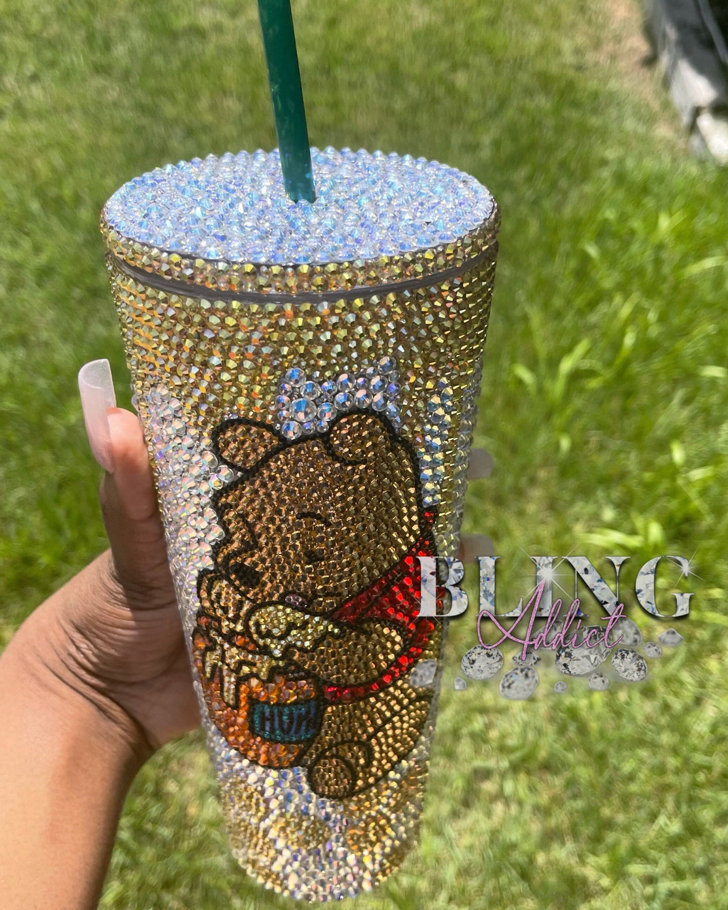 Winnie the Pooh Crystal Bling Tumbler Cup: Hunny Bear Starbucks Cup