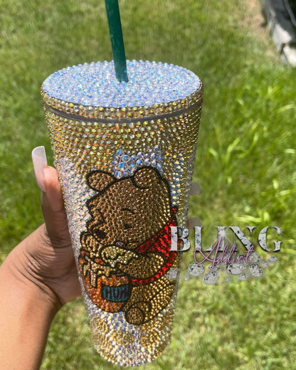 Winnie the Pooh Crystal Bling Tumbler Cup: Hunny Bear Starbucks Cup