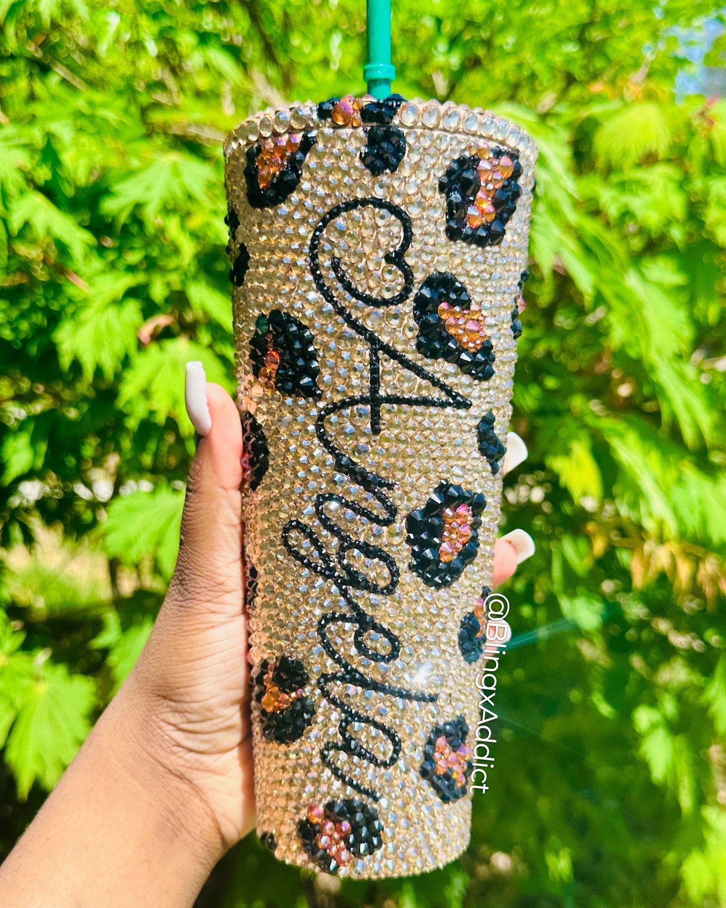 Crystal My Spots Custom Bedazzled Leopard Starbucks Tumbler: Rhinestone Bling Cup