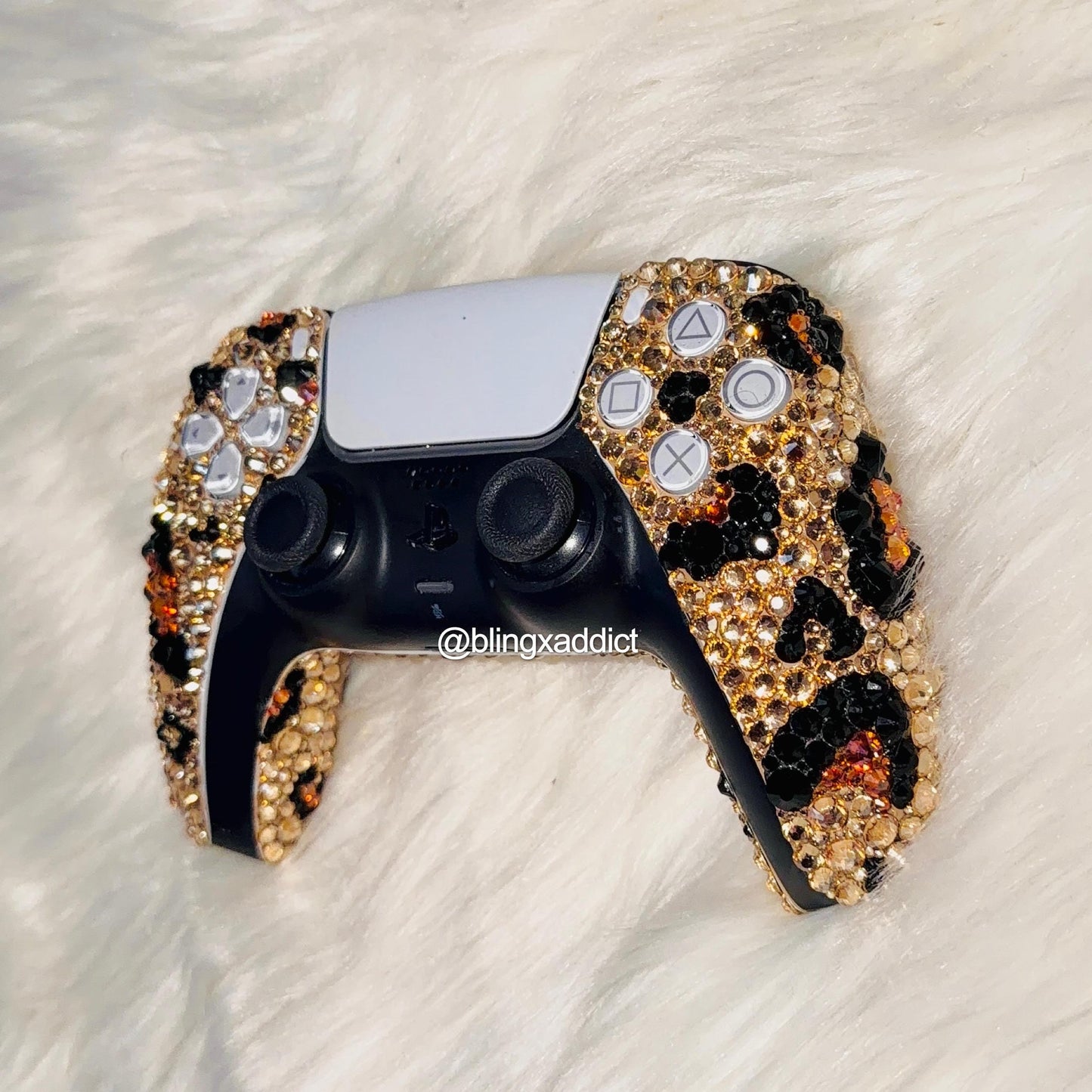 Leopard Print Luxe Bling PS5 Controller | Crystal Cheetah DualSense Controller | Bedazzled Gaming Controller