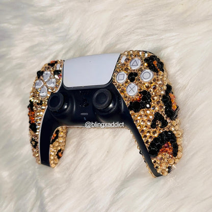 Leopard Print Luxe Bling PS5 Controller | Crystal Cheetah DualSense Controller | Bedazzled Gaming Controller