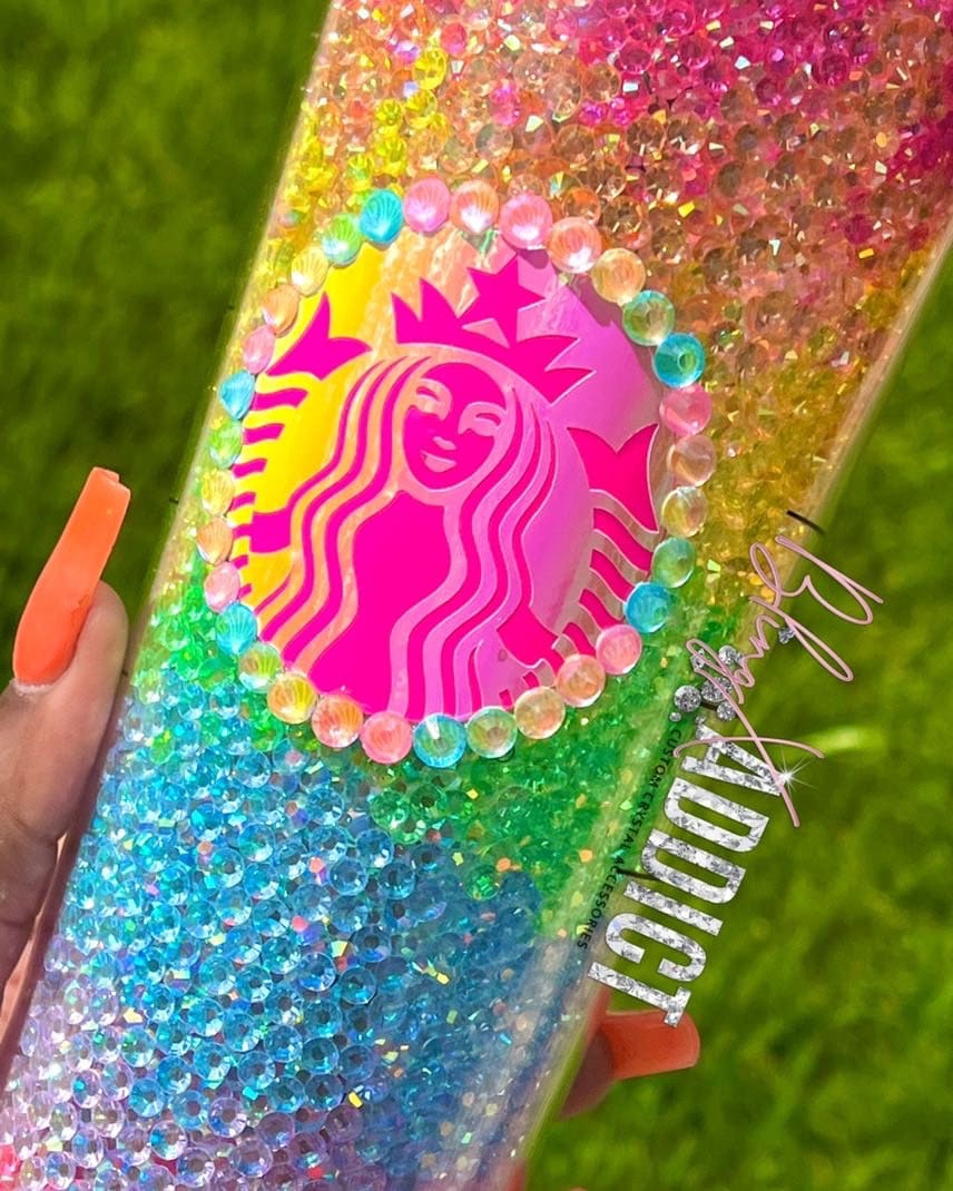The ORIGINAL M&M Neon Rainbow Crystal Crush Starbucks Tumbler