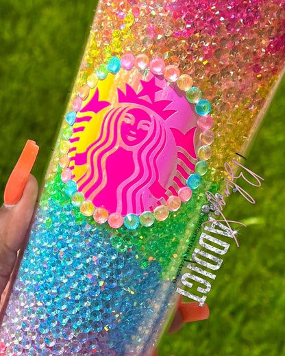 The ORIGINAL M&M Neon Rainbow Crystal Crush Starbucks Tumbler