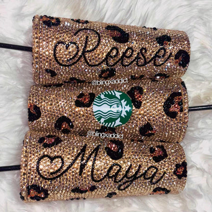 Crystal My Spots Custom Bedazzled Leopard Starbucks Tumbler: Rhinestone Bling Cup