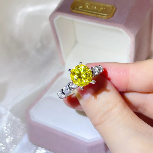 Golden Radiance | 3 Carat Yellow Moissanite Ring in 925 Sterling Silver - Bling Addict