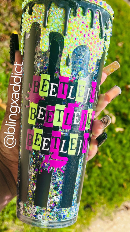 Beetlejuice 3x Glitter Crystal Starbucks Cup, Halloween Tumbler Cup